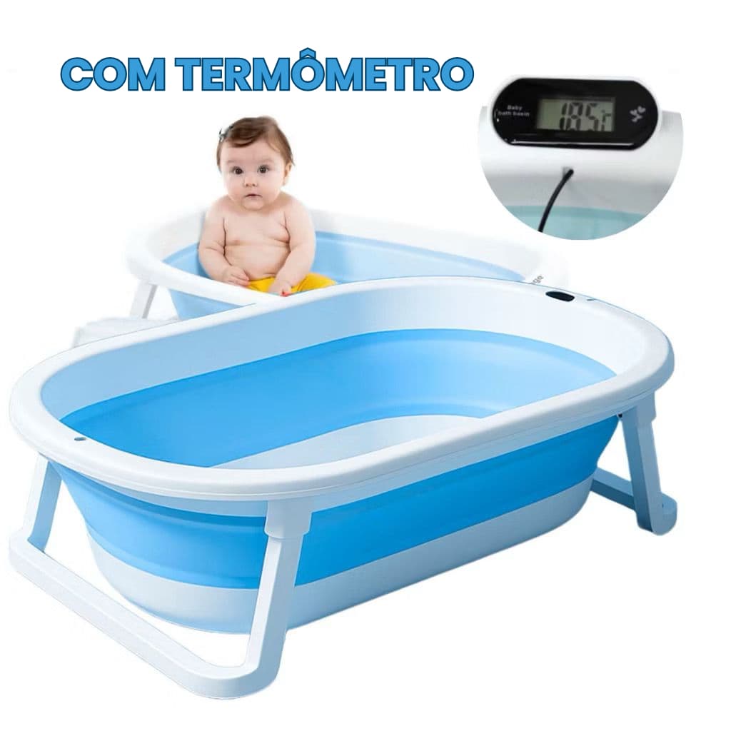 Banheira de Bebe Infantil  Dobrável Retrátil de silicone Bacia Banhador Portátil Com Termômetro
