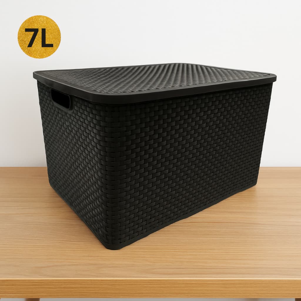 Caixa Organizadora Rattan 7 Litros Com Tampa e Alça Multiuso Brinquedos Roupas Ferramentas Cozinha