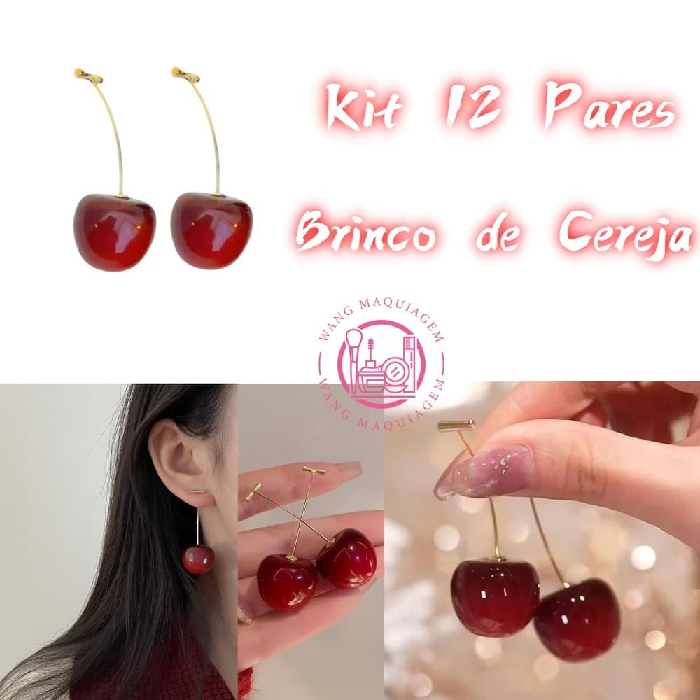 Kit Com 12 Pares Brinco De Cereja Vermelho Elegante e Ousado para Festas