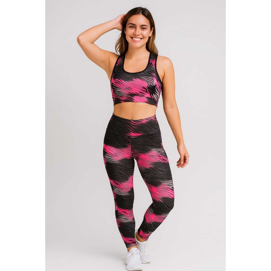 Conjunto feminino top + calça para treino cintura alta moda fitnnes