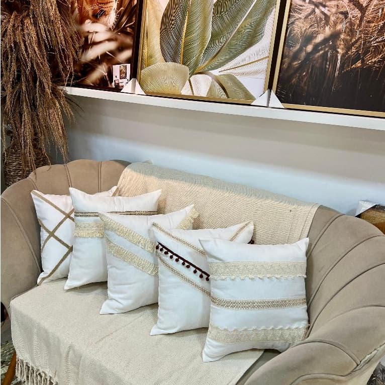 Capas de Almofada Off White Estilosas Diferenciadas Exclusivas Estilo Boho Minimalista