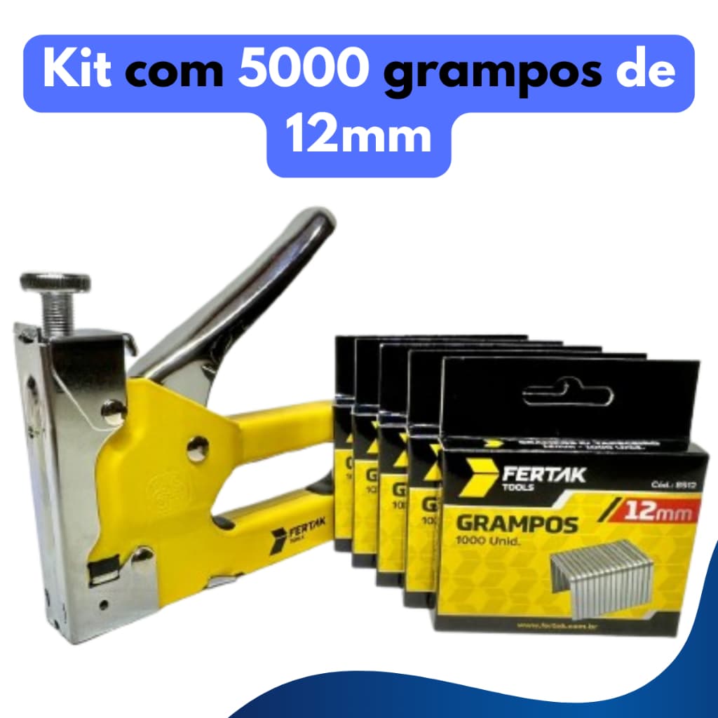 Kit Grampeador Tapeceiro 3 em 1 4-14 Mm + 5000 Grampos 12mm