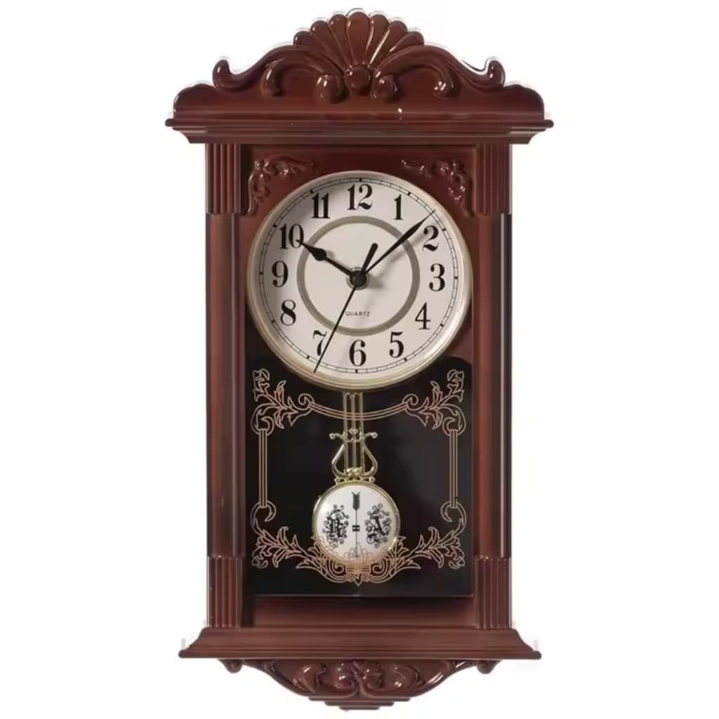 Relógio de Parede Decorativo Retrô com Pêndulo Antigo Silencioso 41cm - Design Clássico Elegante Marrom