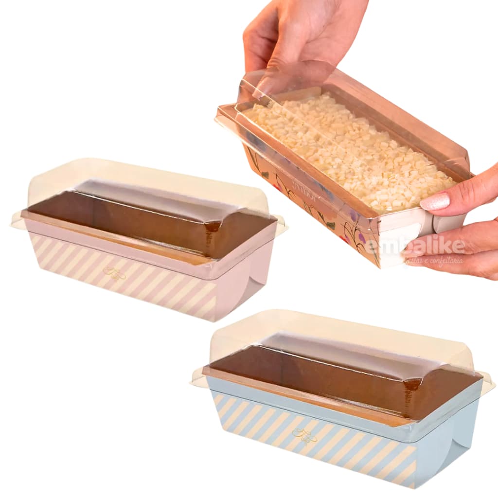Kit 10~25un Forma Bolo Inglês Caseirinho Embalagem Com Tampa 250g Assadeira Montada