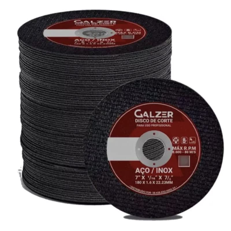 50 DISCOS DE CORTE - Marca GALZER - 7 X 1/16 X 7/8” - 180 X 1,6 X 22,23mm
