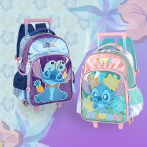 Mochila Escolar Rodinha Stitch Infantil Original com Chaveiro Resistente Lançamento Poucas Unidades