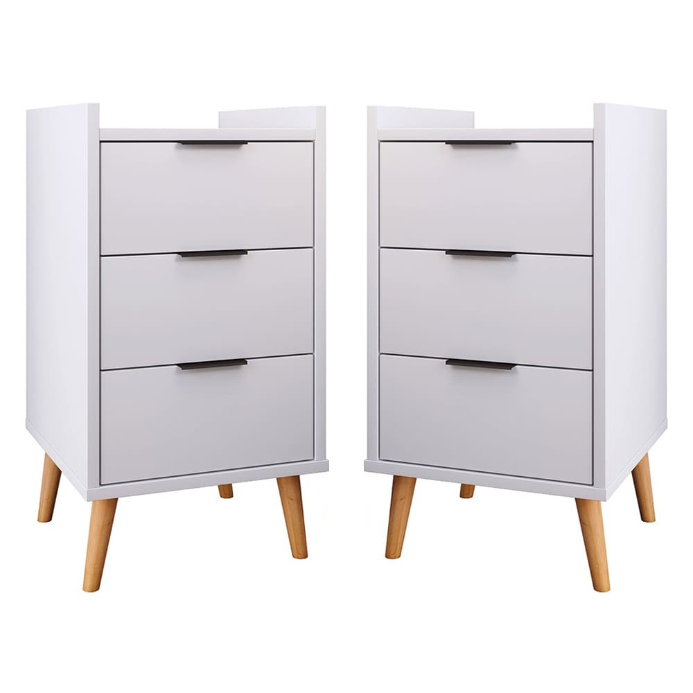 Mesa de Cabeceira Retrô Pés Palito Organizador Quarto  - Com Gavetas - Branco - Lojas GB