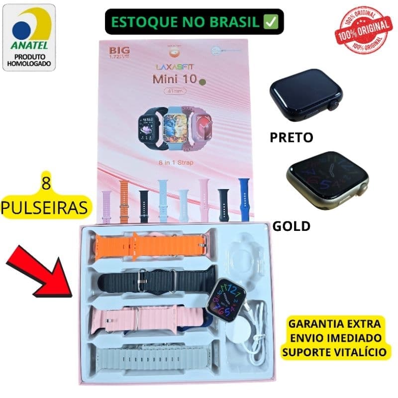 Smartwatch Mini 10 Com 8 Pulseiras AMOLED Series 10 Laxasfit 2025 41mm