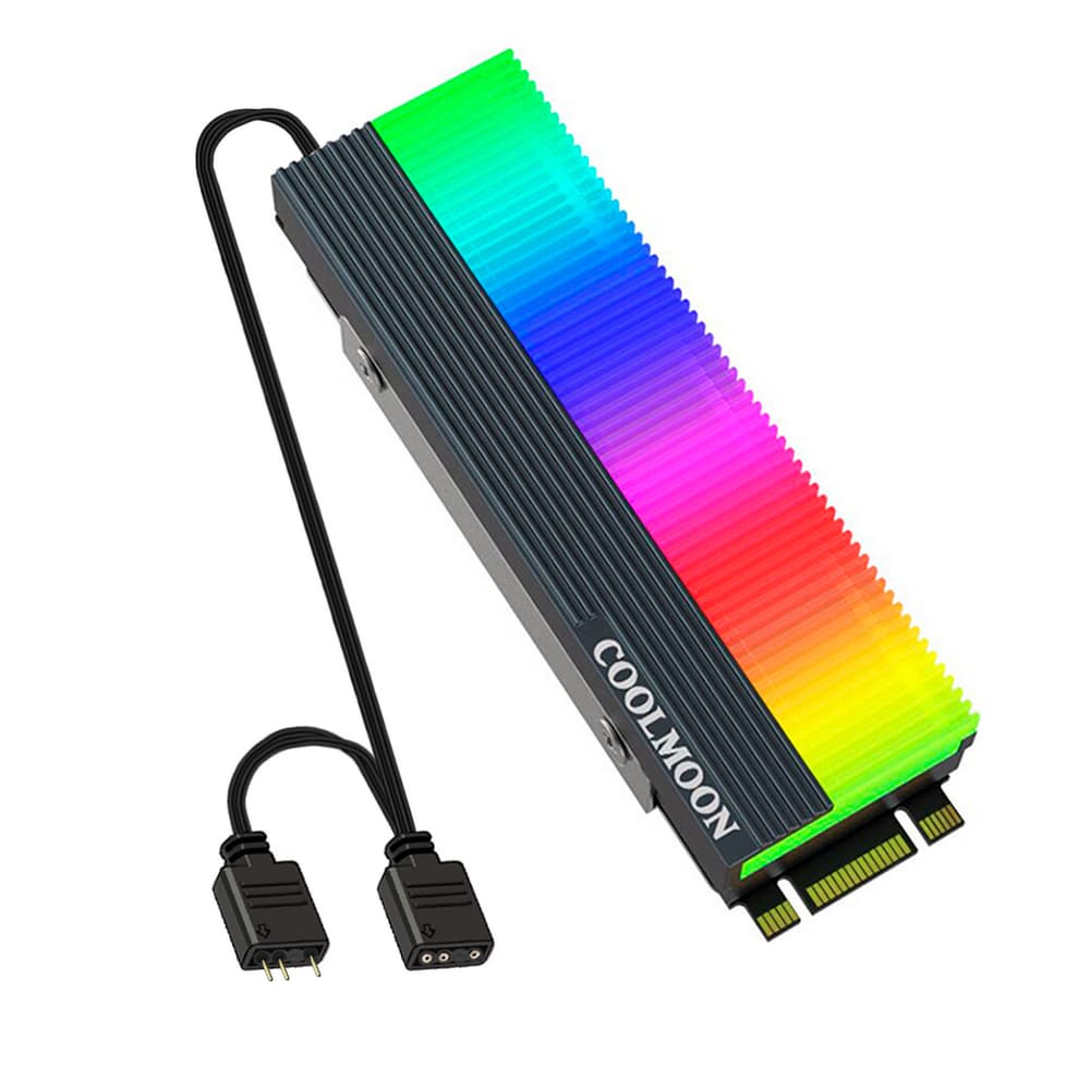 Dissipador De Calor Ssd Nvme (M.2) Cinza Escuro Led Argb 5V 3 Pinos Coolmoon M2A