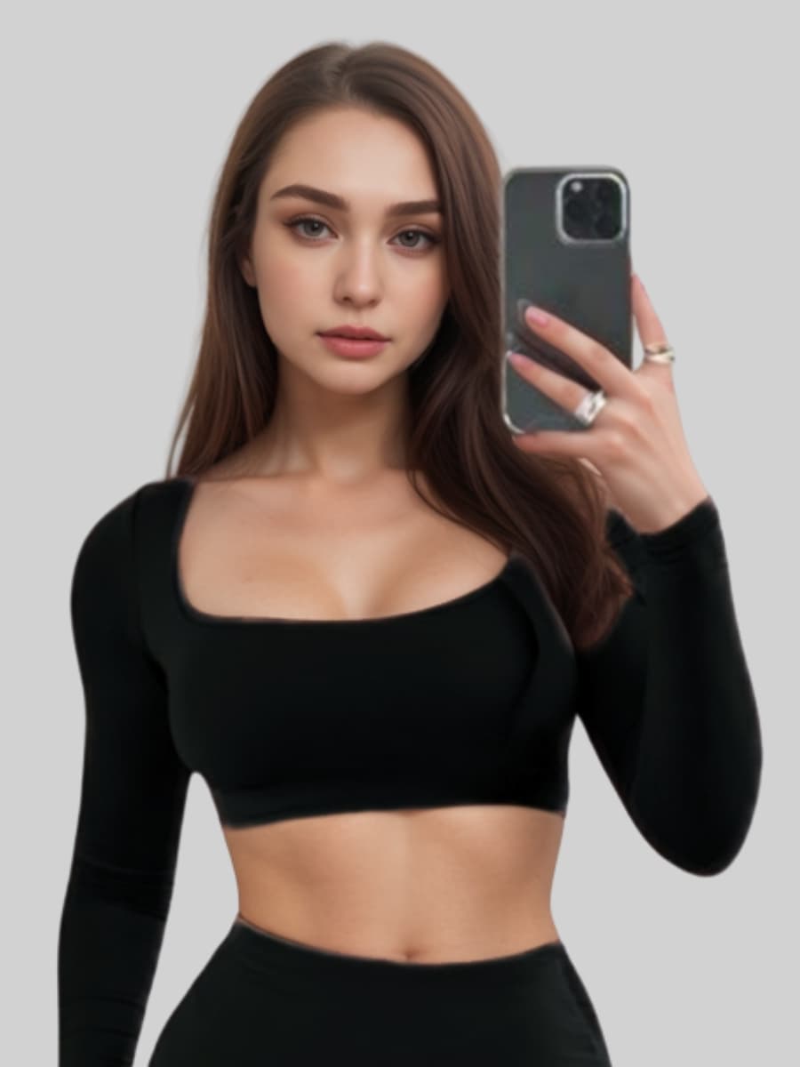 Cropped Decotado Suplex Forrado Manga Longa Decote Quadrado Inverno Frio