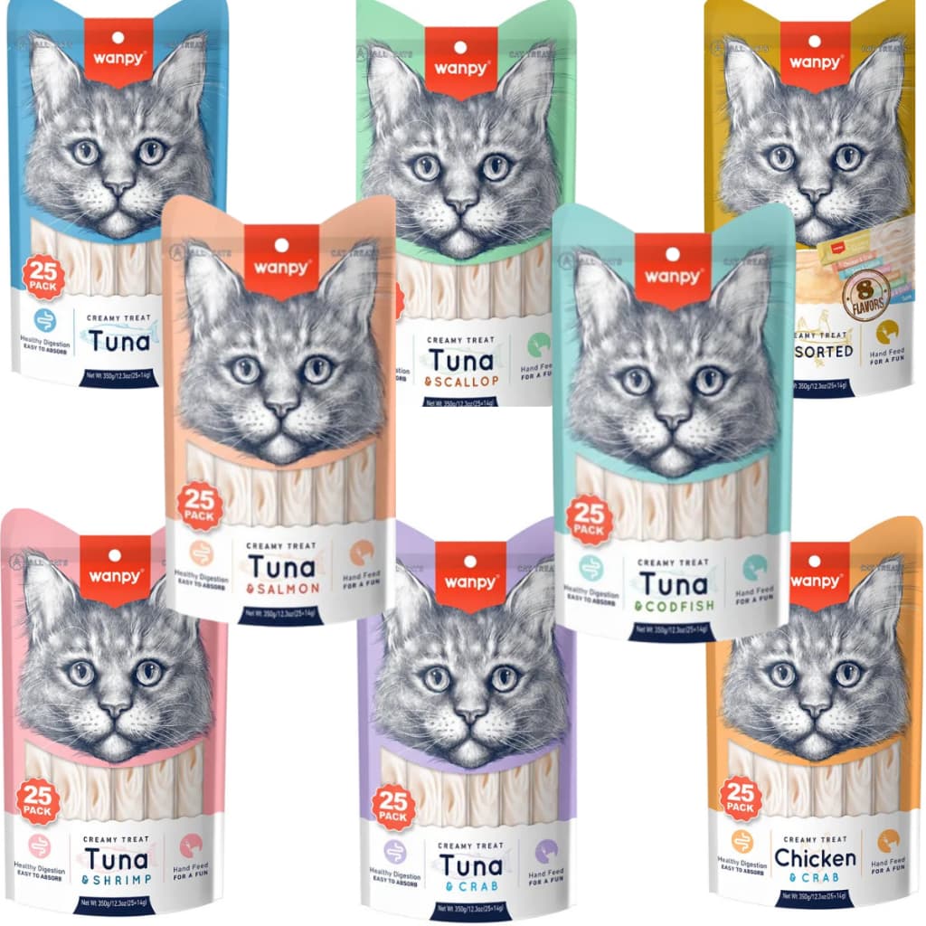 Petisco Para Gatos Wanpy Creamy Sabores Sortidos Pacote Com 25 tubos 14gx25 350g