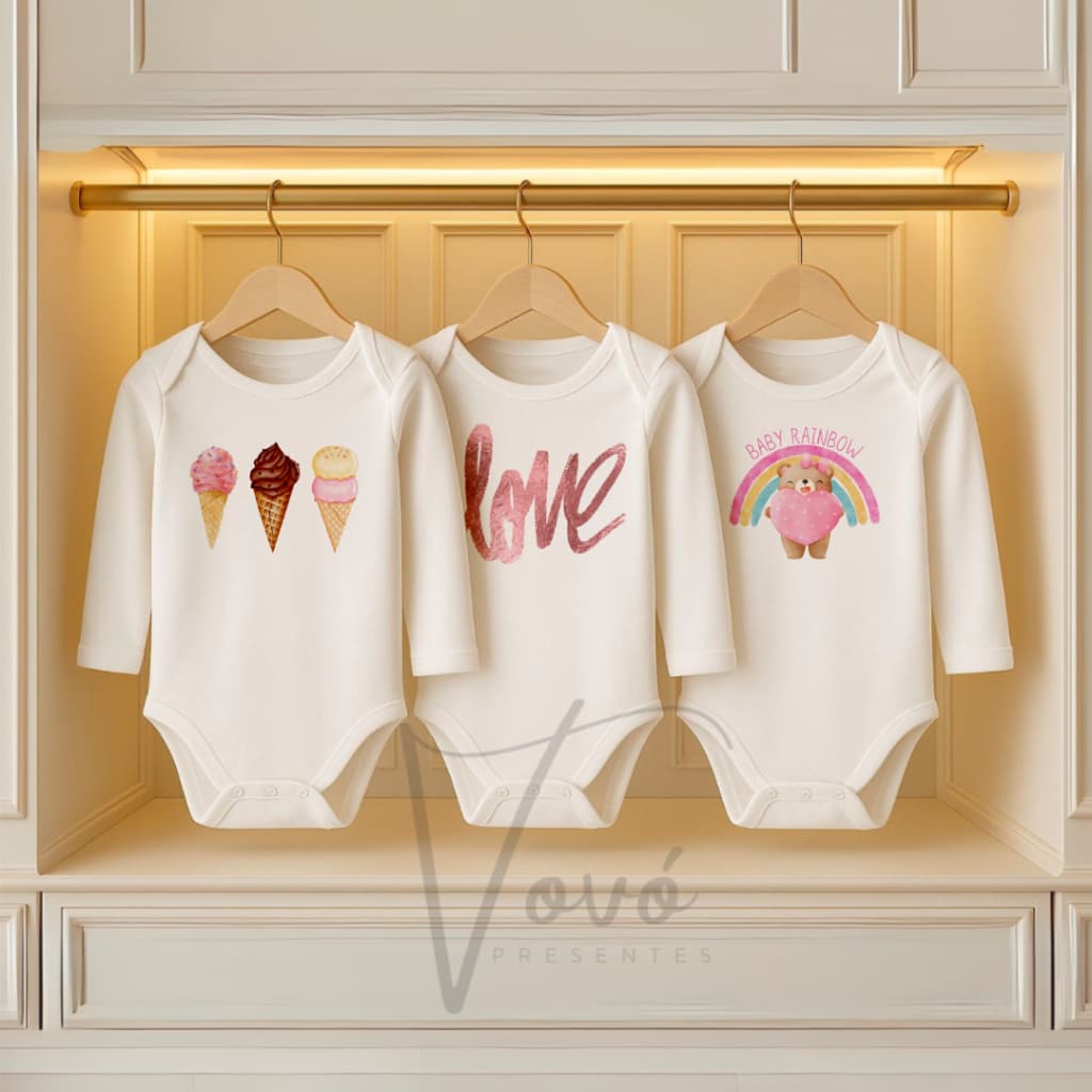 Kit Body Infantil Bebê 3 Peças Completo Menina