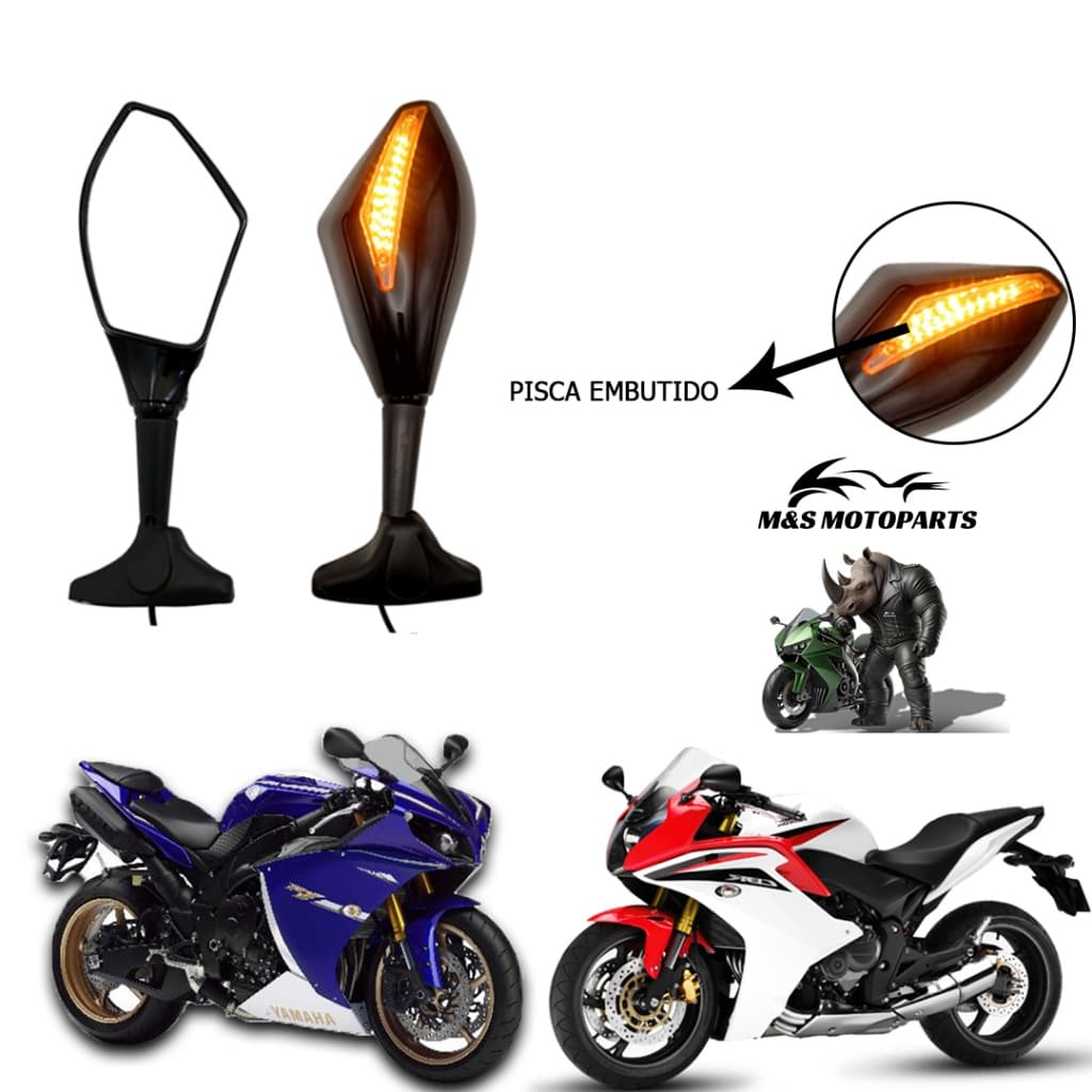 Retrovisor Para Moto Carenada BMW/ Kawasaki Ninja/ Honda CBR/ Yamaha - Retrovisor C/ pisca embutido