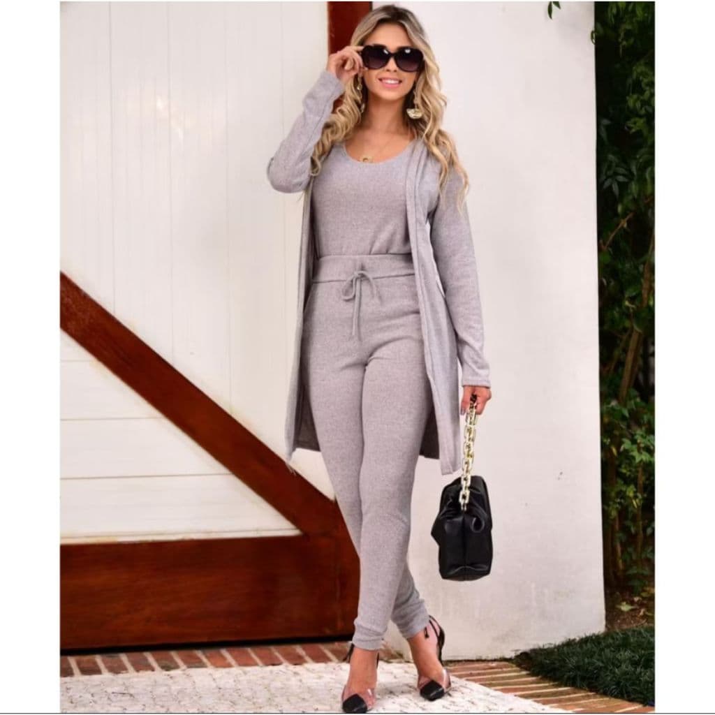 Conjunto Lanzinha 3 Peças,Calça,Cardigan e Regata Moda Femenina pra  frio