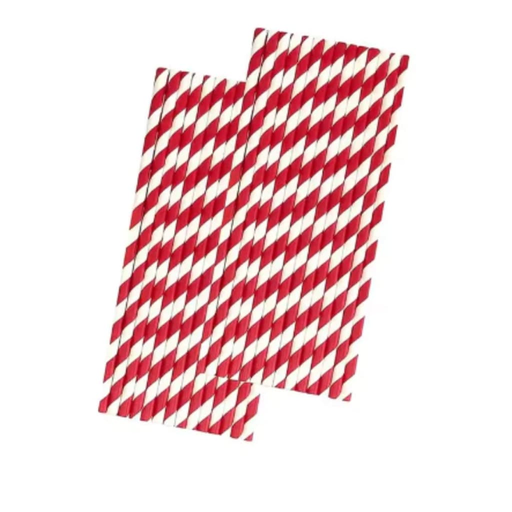 50 Canudos Papel Biodegradável Listrado / Liso pacote fechado com 25 unidades