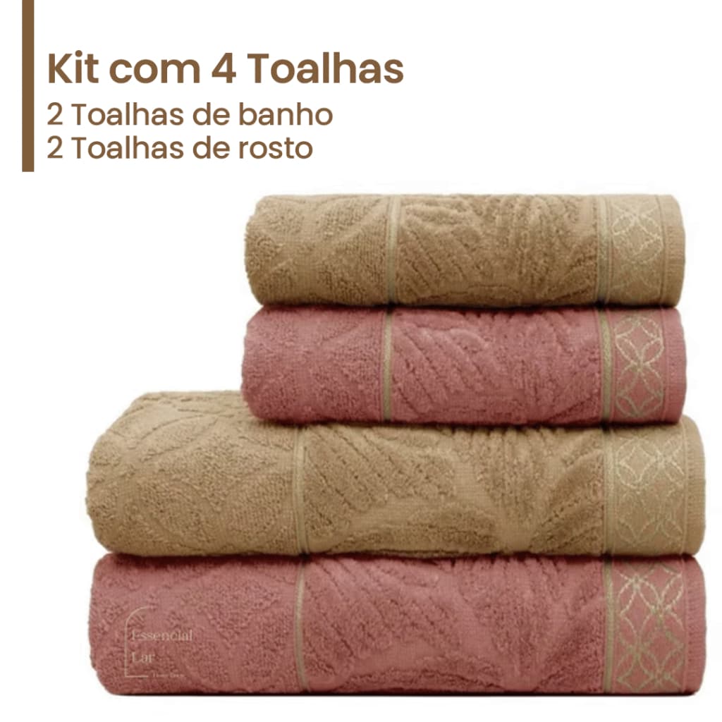Kit/jogo Com 2 Toalhas de Banho Nativa Appel + 2 Toalhas de Rosto Grossa de Algodão e Macia