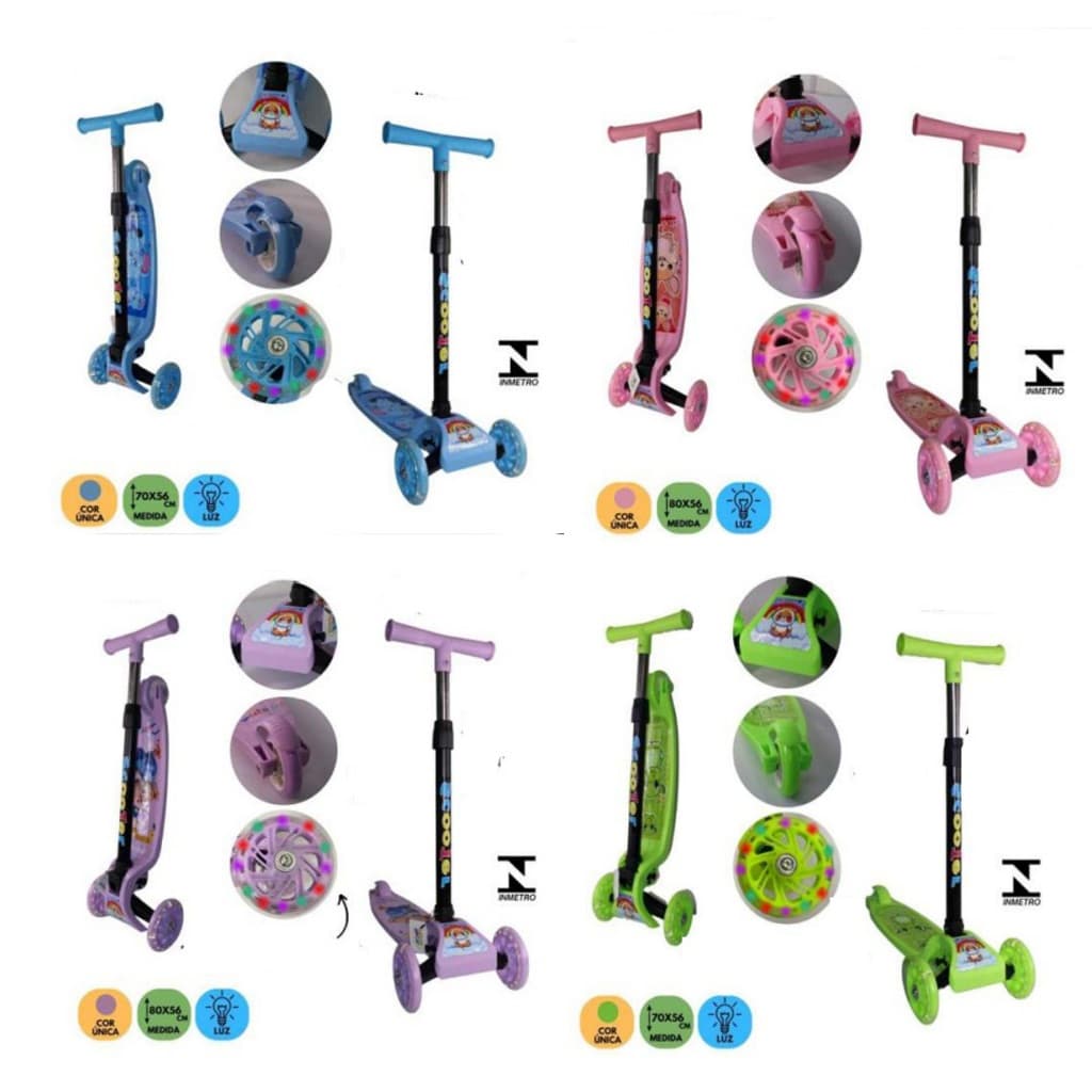 Patinete Infantil 3 Rodas Com Rodas de   Led Dobrável Scooter Para Crianças