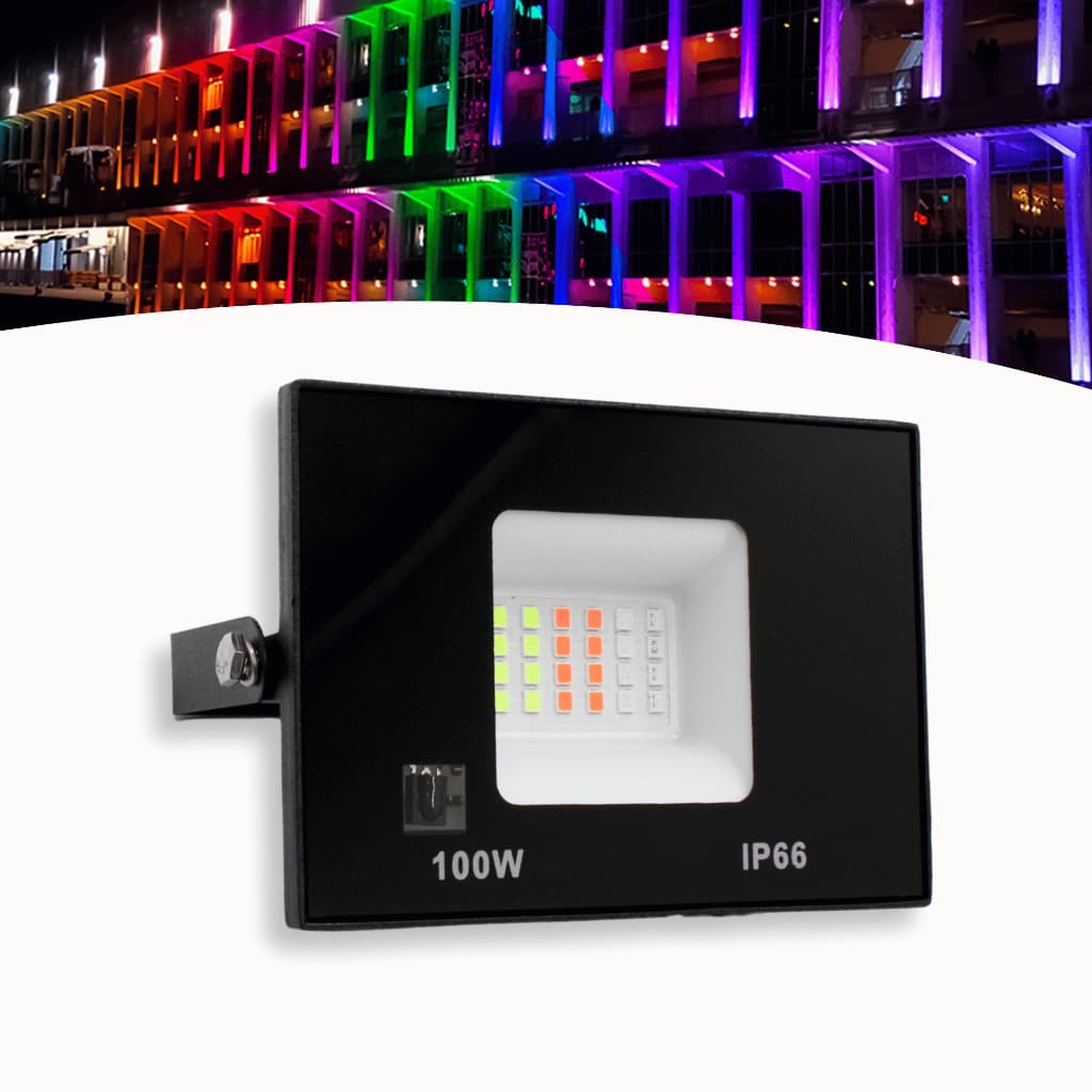 Refletor Led Holofote 100w Bivolt Rgb Colorido C/ Controle