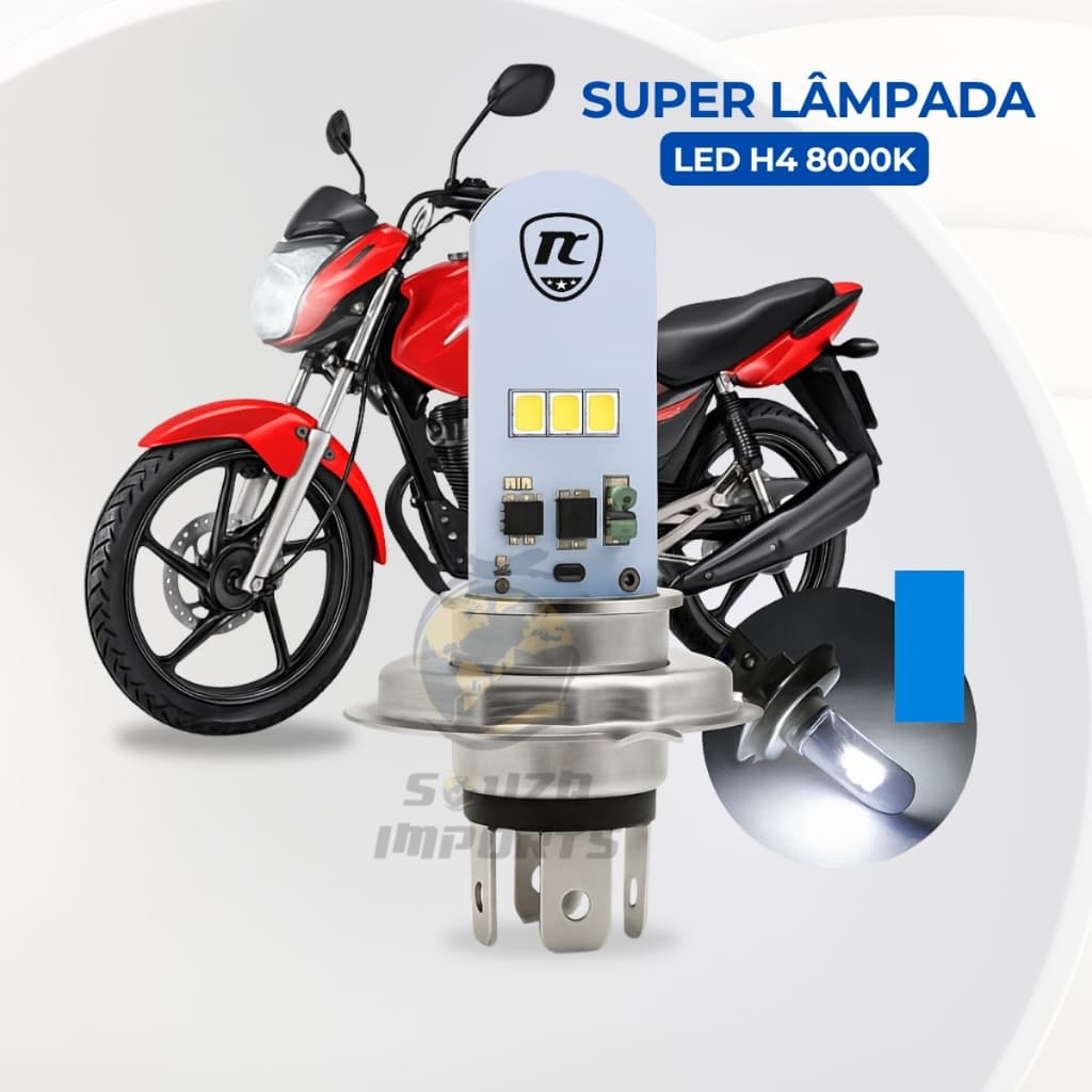 Lâmpada de Led Farol H4 8000k Moto Carro Super Branca Efeito Xenon Titan Fan 150 125 160