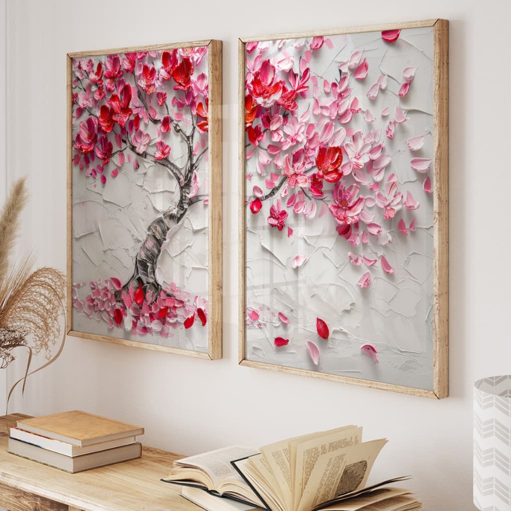 Kit 2 Quadros Decorativos com Moldura Sala Quarto Pintura Árvore da Vida Elegante Sofisticada Vidro
