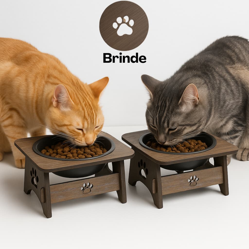 Kit 2 Comedouros Elevados Para Gatos Em MDF 400ml