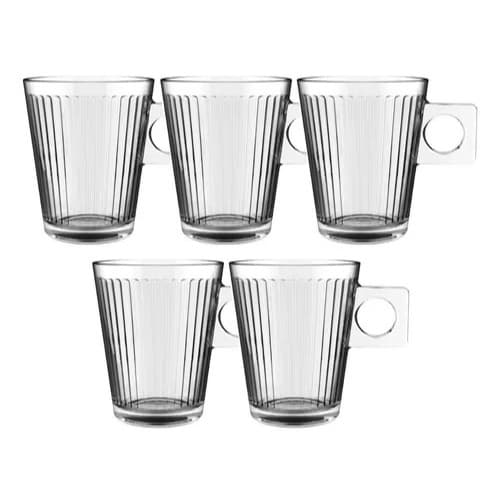 JOGO DE 5 XÍCARAS DE VIDRO PARA CAFÉ 80 ML - MODELO LIMA LINES