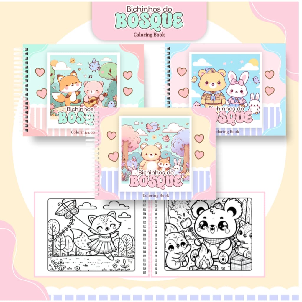 Livro de Colorir Bosque 52 folhas 180G Caderno de Desenho Pintura Coloring Book SEM PERSONALIZAÇÃO