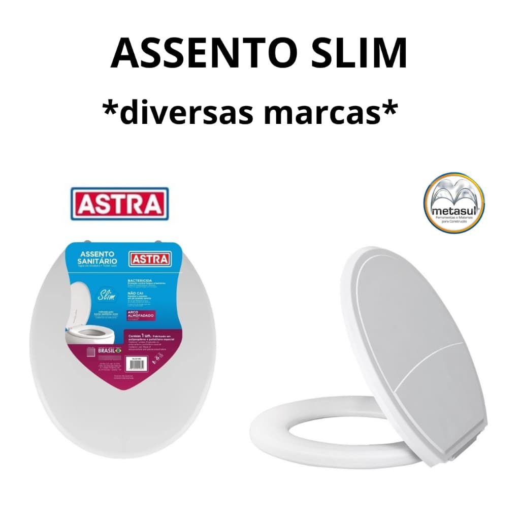 assento sanitário universal tampa vaso almofadado branco oval SLIM Astra e Metasul