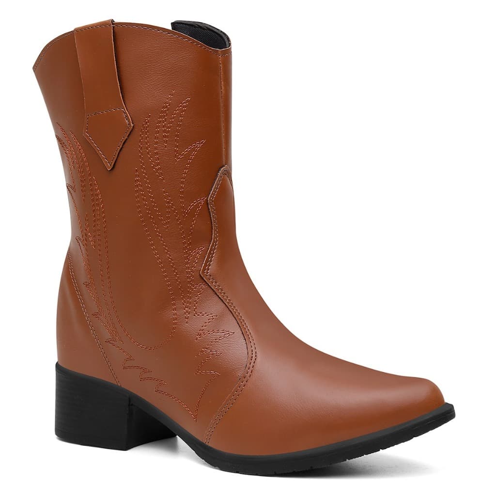 Bota Texana Feminina Caramelo Country Rodeio Confortável Leve Blogueiras