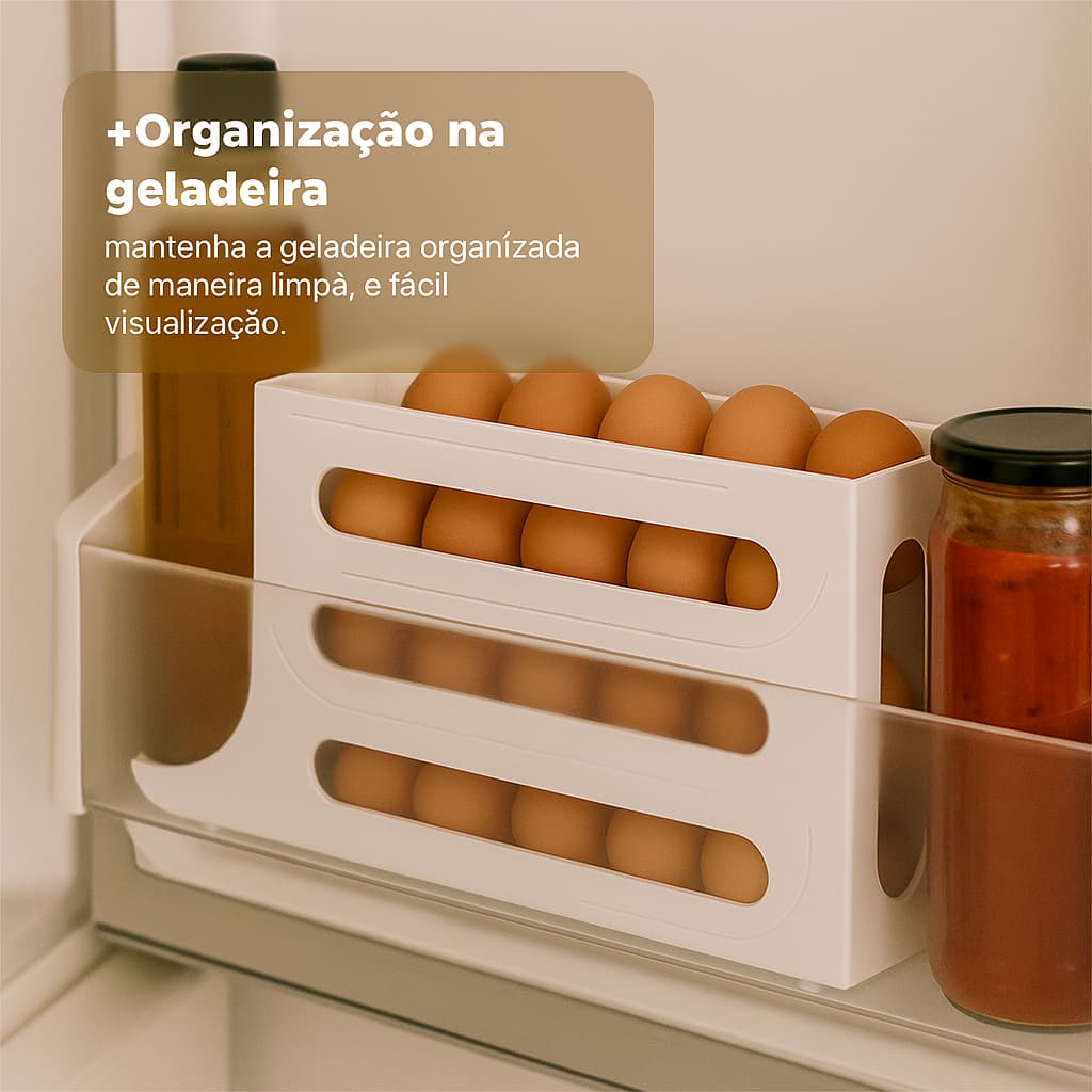 Porta Ovos Organizador Geladeira 4 Andares Suporte Bandeja Dispenser Deslizante Rolante