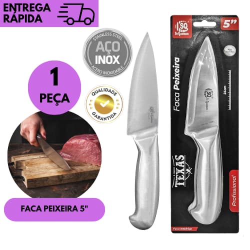 Faca Peixeira Inox Inteiriça 5 Polegadas Profissional Cozinha Corte Preciso Resistente