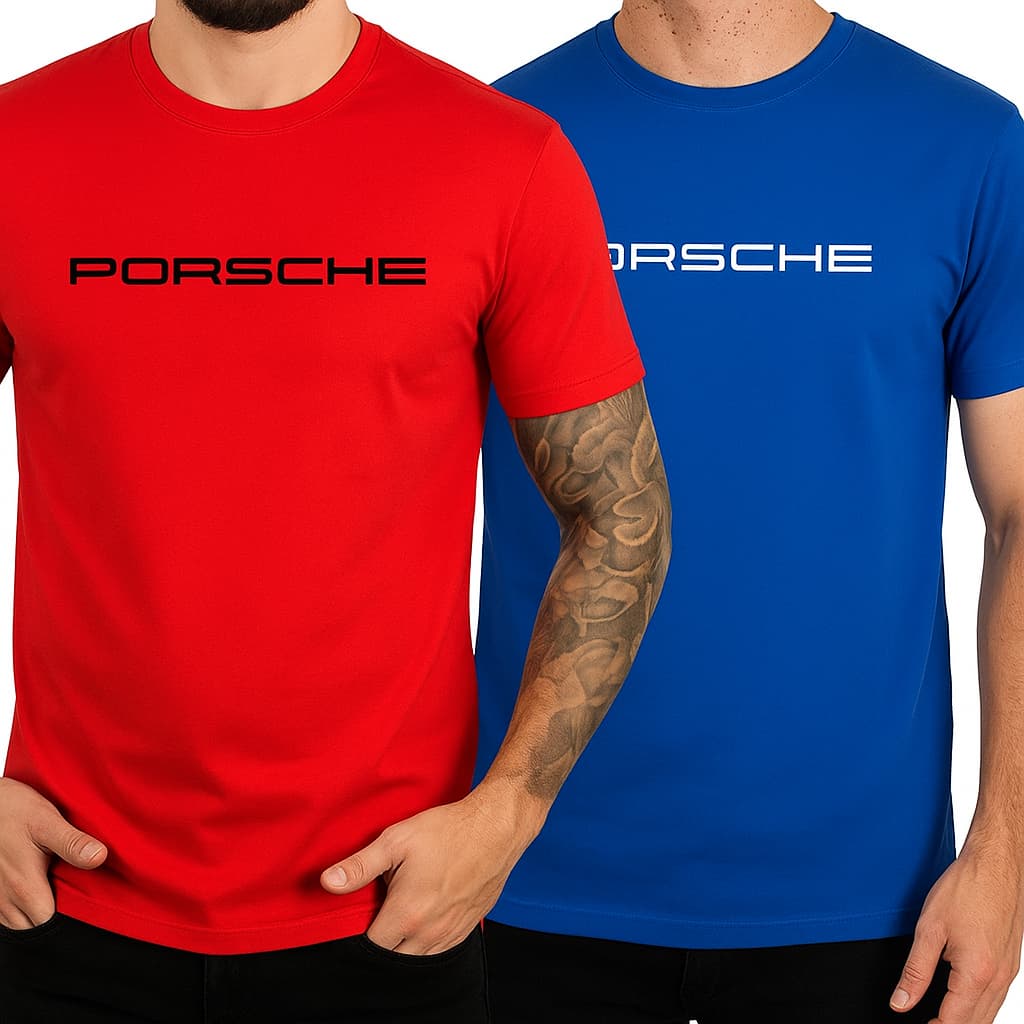 Kit 2 Camisas Masculina Porsche Camisetas Masculina Premium Algodão 100% 30.1 Unissex Básica Blusa
