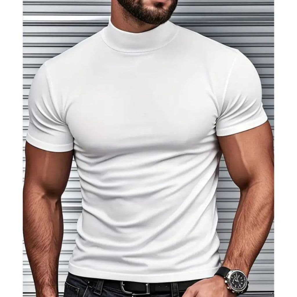 Camiseta gola alta turtleneck canelada coreana