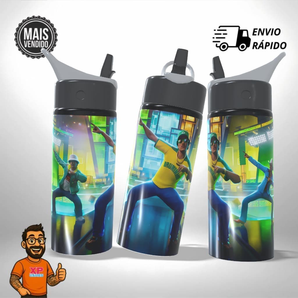 Garrafa Squeeze Bruno Mars Fortnite Bonde do Brunão Game Alumínio - Presente Único