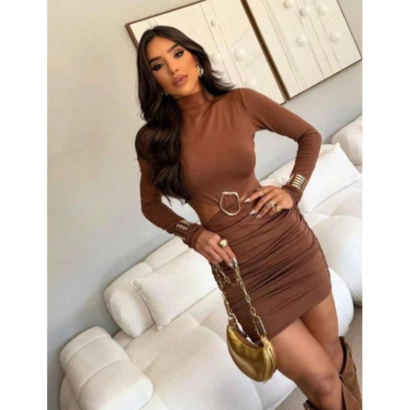Vestido Curto Tecido Suplex com Argola Manga Longa com abertura nas laterais e grapiado dos lados Feminino Inverno 2026