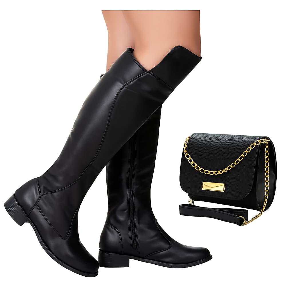 Bota Over The Knee Feminina Cano Alto + Bolsa Confortável e Elegante
