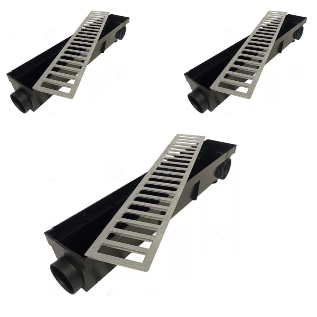 3 ralo linear 8x50cm grelha com caixa coletora para área externa , garagem , piscina , quintal