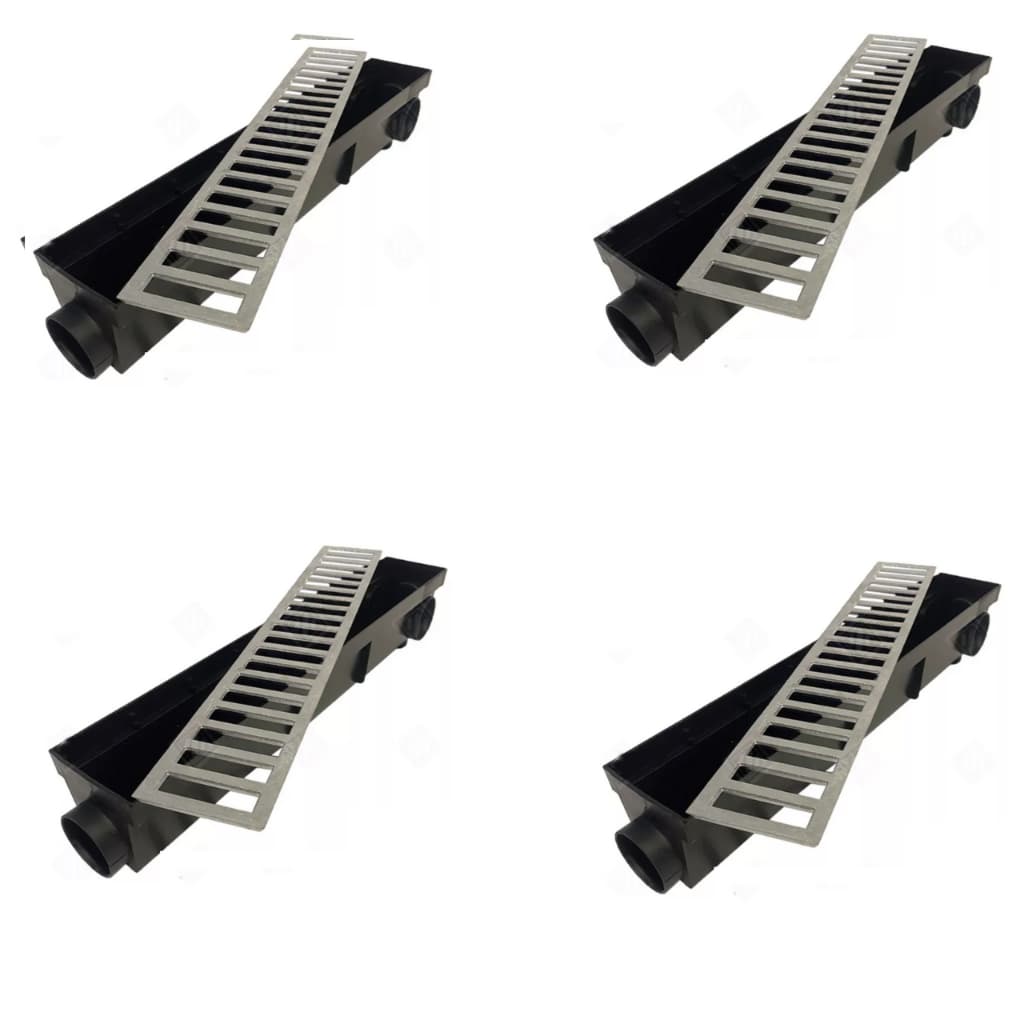 4 ralo linear 8x50cm grelha com caixa coletora para área externa , garagem , piscina , quintal
