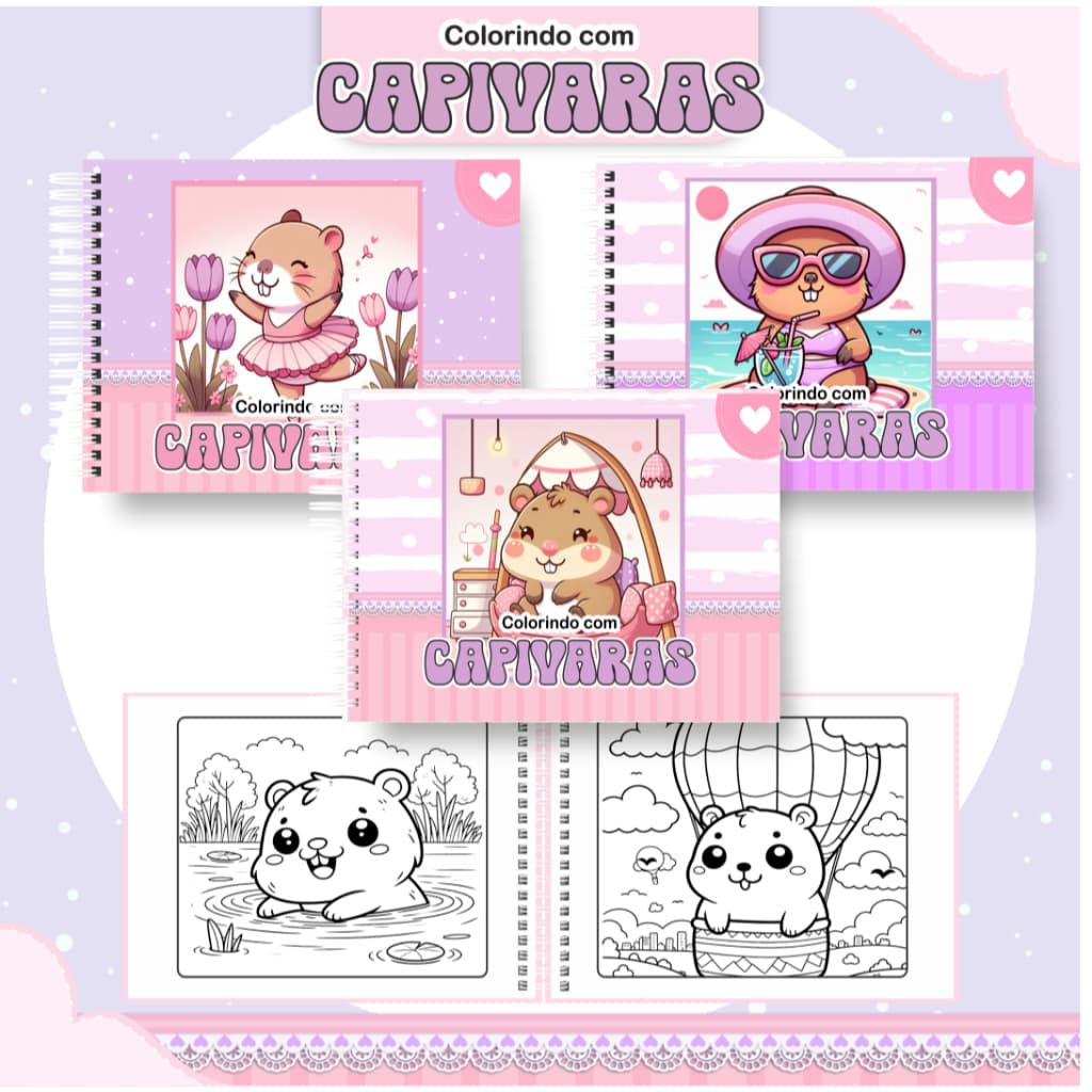 Livro de Colorir Capivara 2.0 51 folhas 180G Caderno de Desenho Pintura Coloring Book SEM PERSONALIZAÇÃO