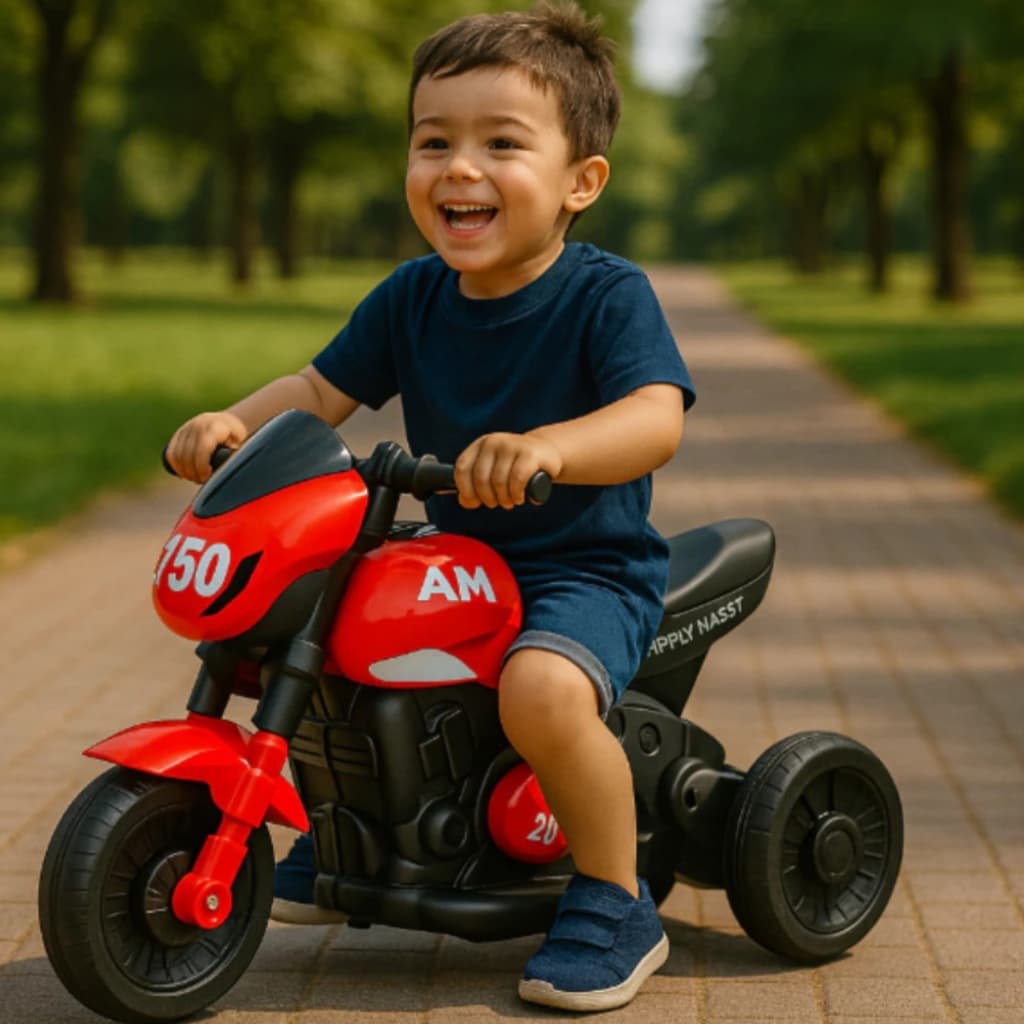 Mini Moto Elétrica Infantil Recarregável 3 Rodas com Buzina e Música Para Crianças +3 Anos 30kg Vermelha Bivolt Inmetro