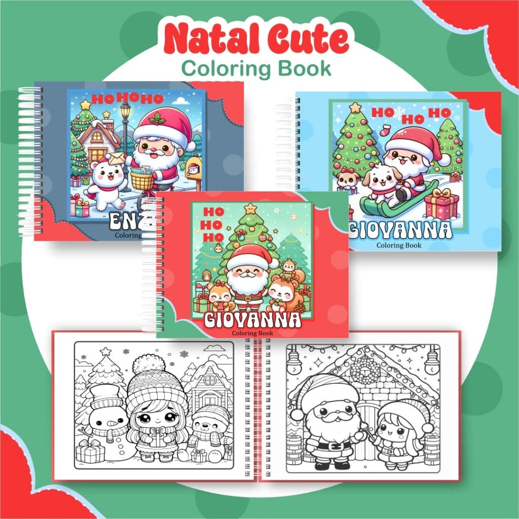 Livro de Colorir Natal 53 folhas 180G Caderno de Desenho Pintura Coloring Book SEM PERSONALIZAÇÃO