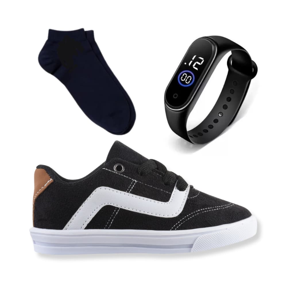 Kit Tênis 1 Par de Meia e um Relógio Titan Menino Estilo e conforto para Eventos Casuais e Escolar