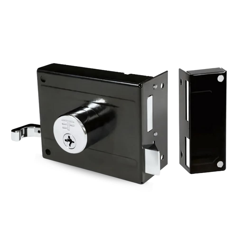 Fechadura Alta Segurança Tetra Redonda Preto Fosco Portão Sobrepor Externa 100mm Preto Inox 3F