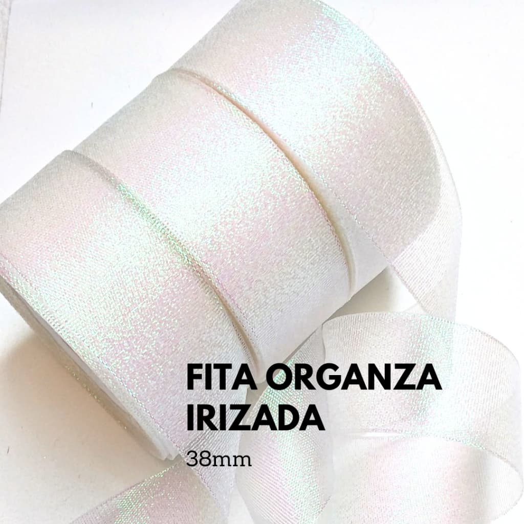 Fita Organza Irizada Holográfica Lurex 38mm (Escolha a partir de 4 Metros) para Laços e Tiaras de Luxo