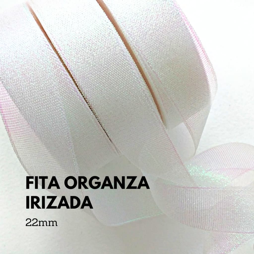 Fita Organza Irizada Holográfica Lurex 22mm (Escolha a partir de 4 Metros) para Laços e Tiaras de Luxo