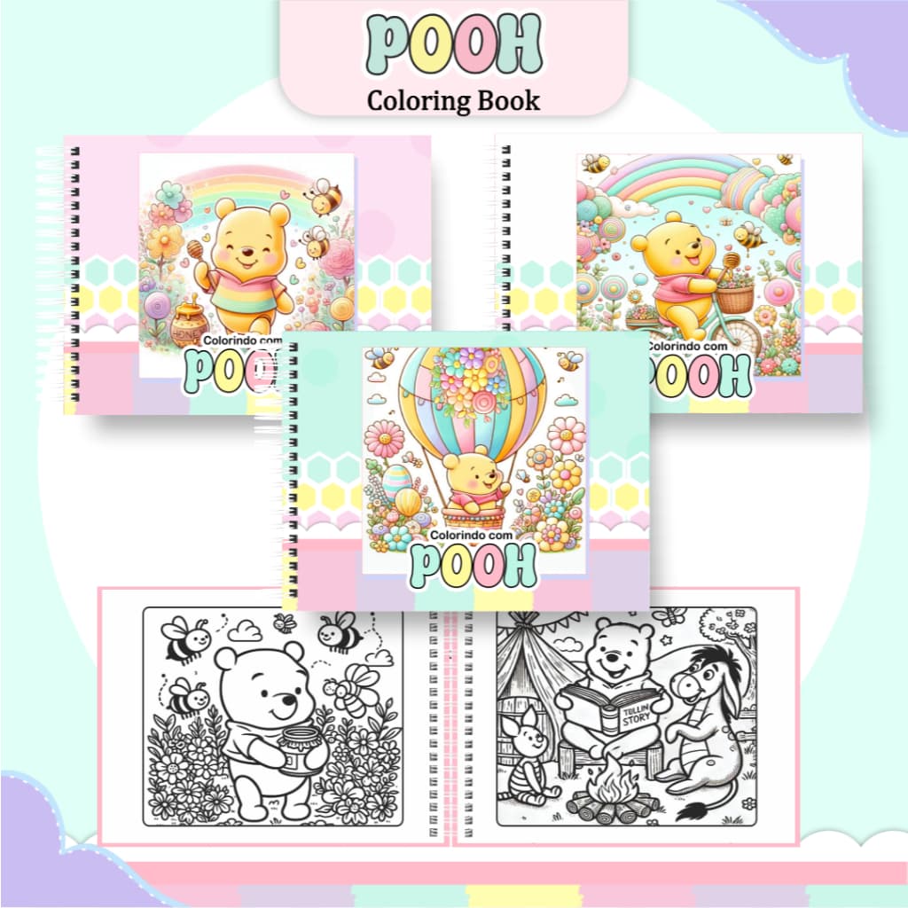 Livro de Colorir Ursinho Pooh 52 folhas 180G Caderno de Desenho Pintura Coloring Book SEM PERSONALIZAÇÃO