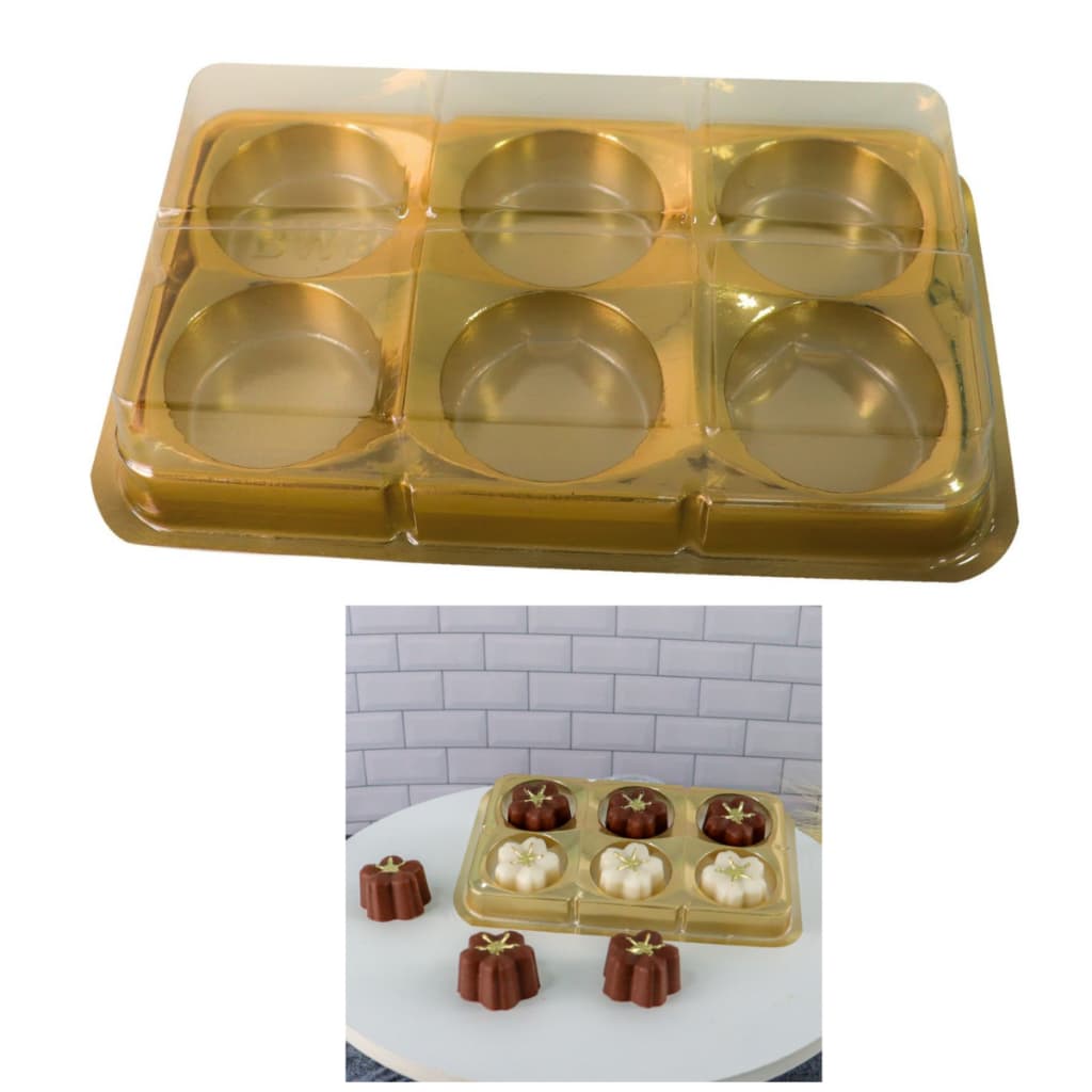 10-50 Caixa De Presente Dourada e Tampa Transparente Cod 14240 Bwb Doces Finos Trufa Brigadeiro