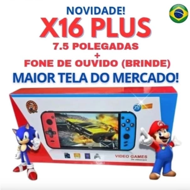 Video Game Portatil X16 Pvp Psp Mp5 GameBoy + 16GB e 10.000 Jogos Retro Gigante Tela 7.5