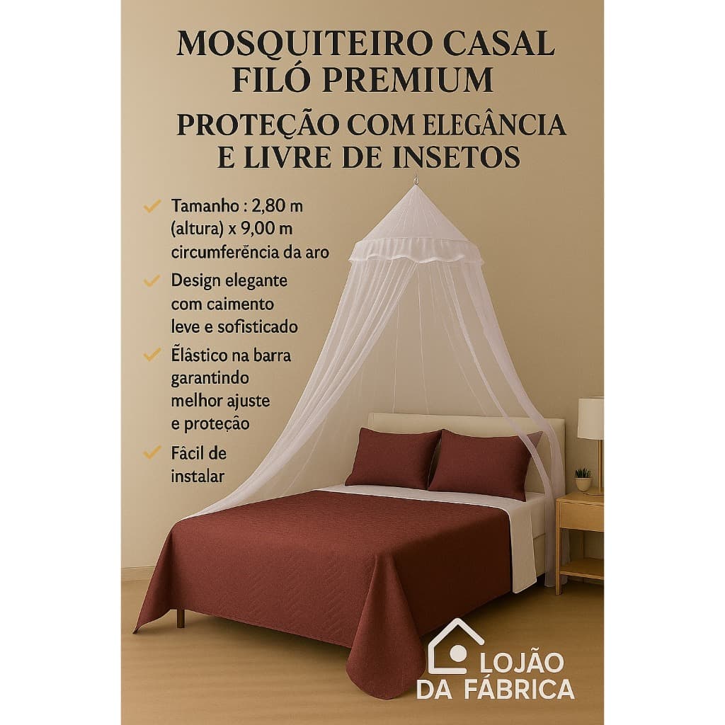 Mosquiteiro de Teto em Filó com Renda Simples para Cama de Casal/Solteiro/Box/Queen Fácil Instalação