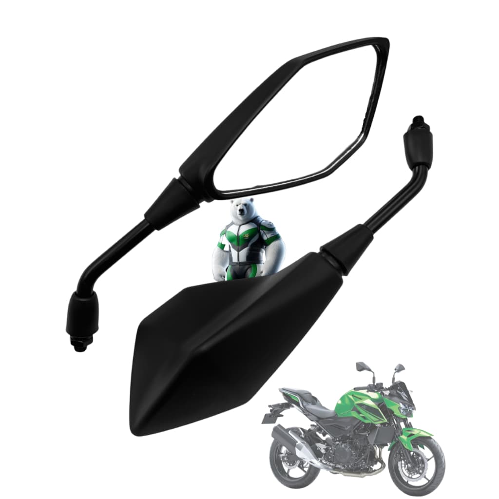 Par de Retrovisor Kawasaki Z400 HASTE LONGA FIXA P/ MOTO YAMAHA Lente Convexa